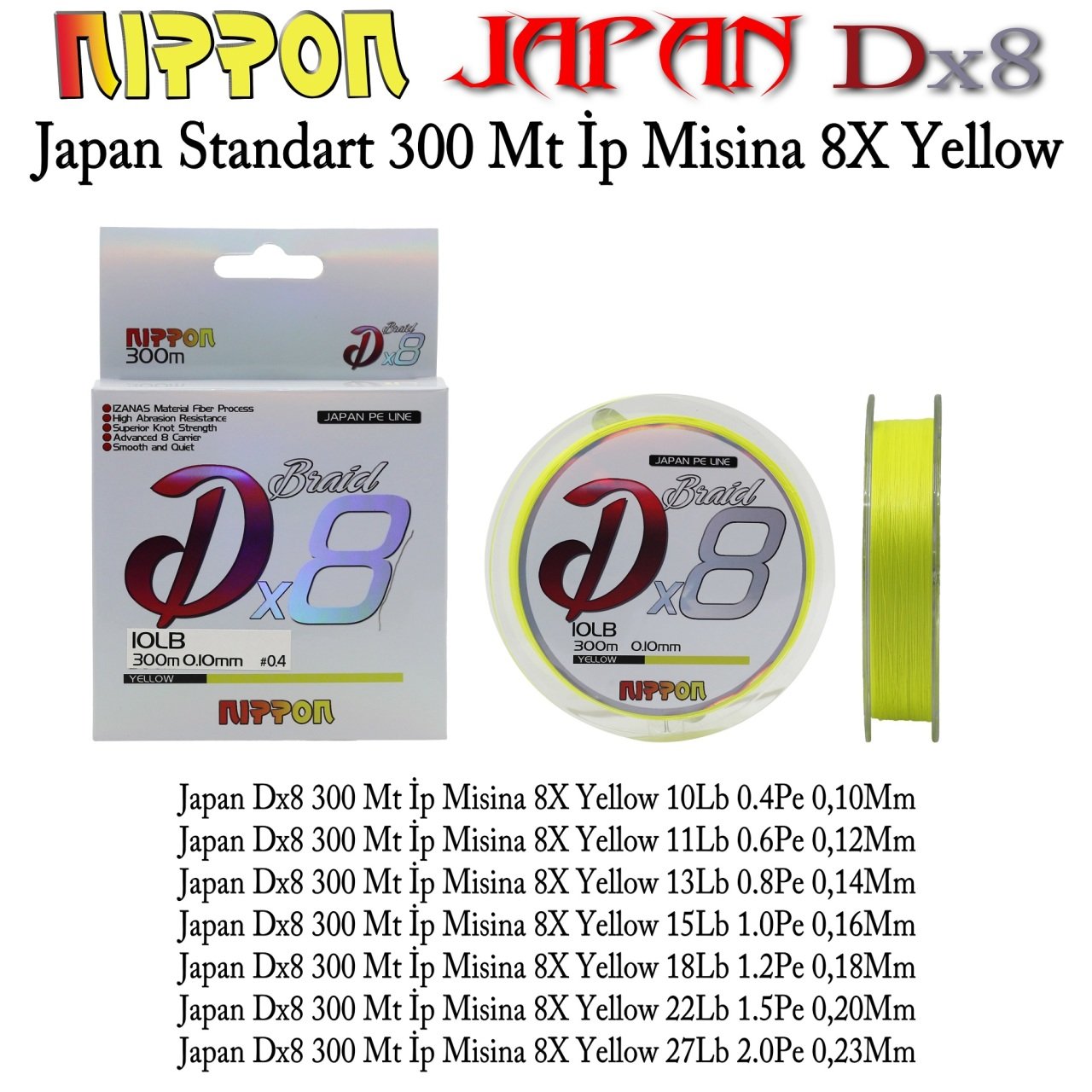 Japan Dx8 300 Mt İp Misina 8X Yellow 0,12 mm