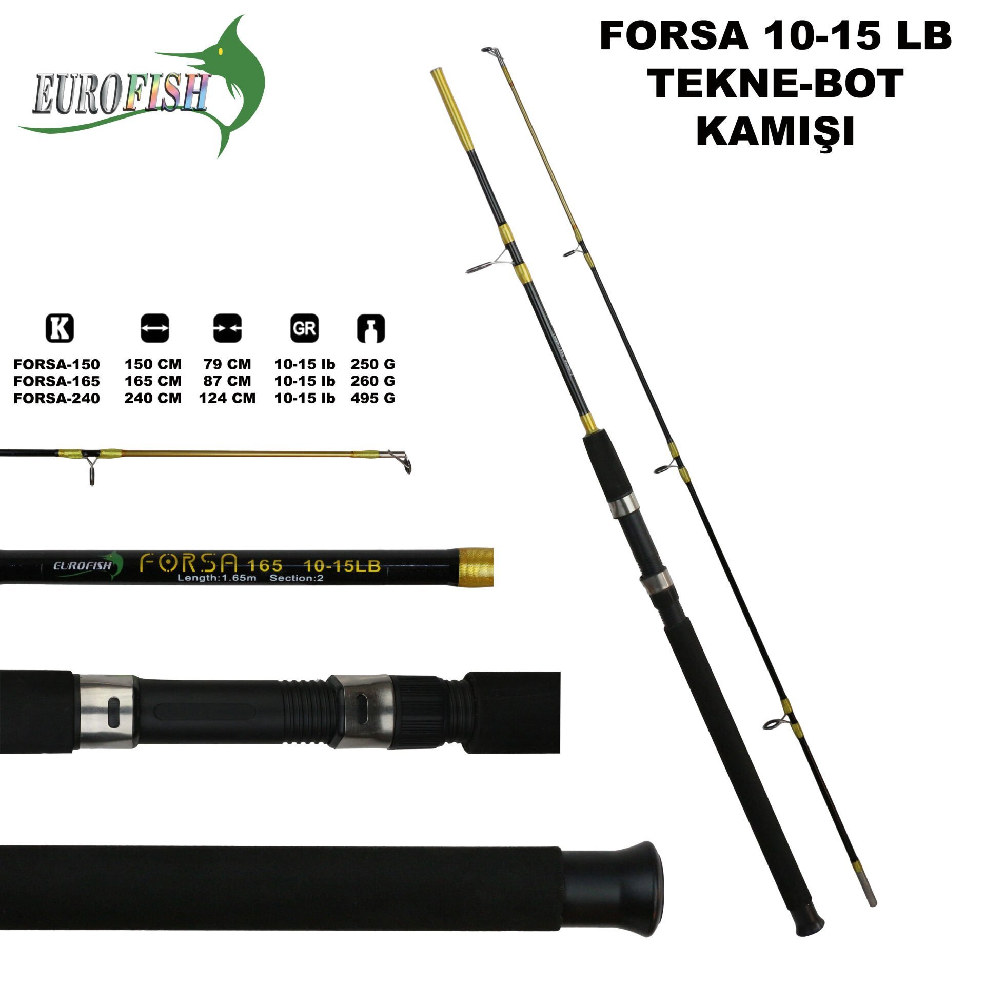Eurofish Forsa 2 Parçalı Tekne/Bot Kamışı 240 cm