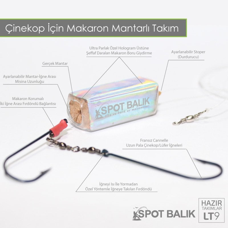 Evostar Makaron Mantarlı Yemli Çinekop Lüfer Takımı LT9 Gümüş - 6 No SY İğne