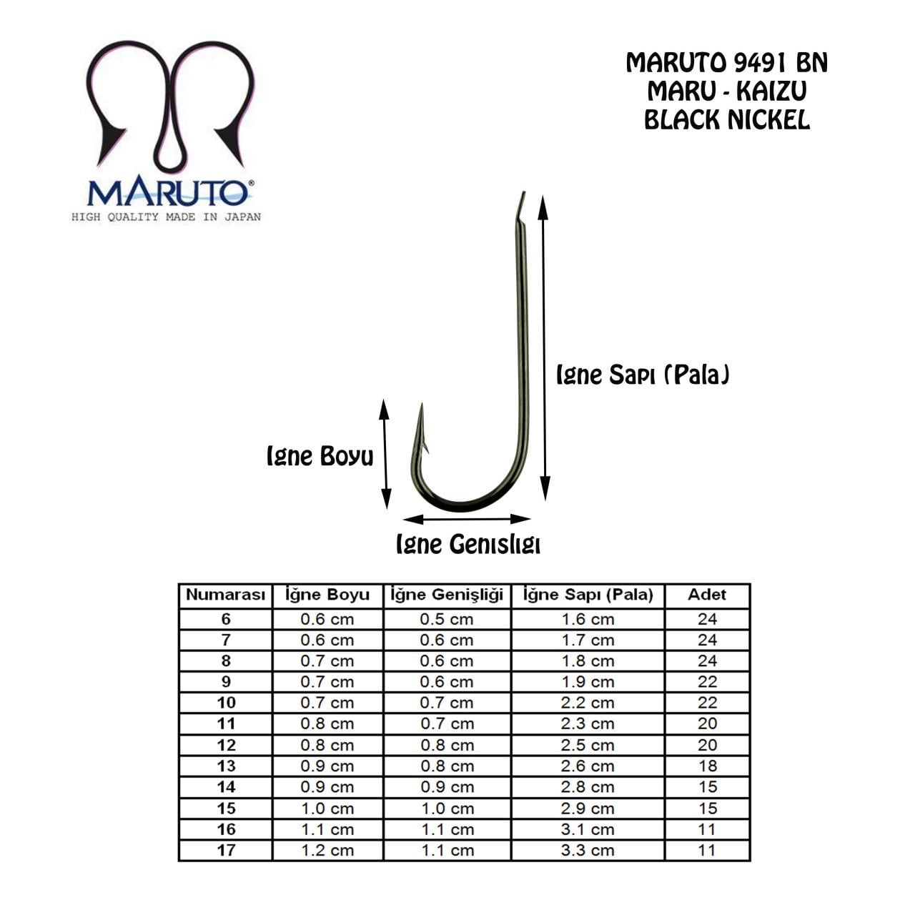 Maruto 9491 BN Düz Olta İğnesi No:16 (11Pcs)