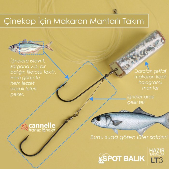 Evostar Makaron Mantarlı Yemli Çinekop Lüfer Takımı LT3 Gümüş - 2 No SY İğne