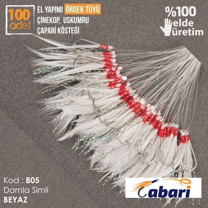 Abari Ördek Tüyü Çinekop Çapari Kösteği 100 adet Beyaz B05 - 5 No BY İğne