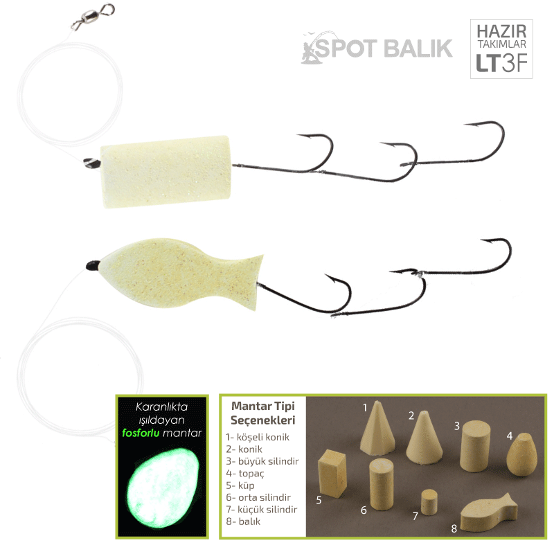 Evostar Glow Mantarlı FC Misinalı Yemli Takım - 3 İğneli Balık Sarı - Balık - 2 No Siyah İğne