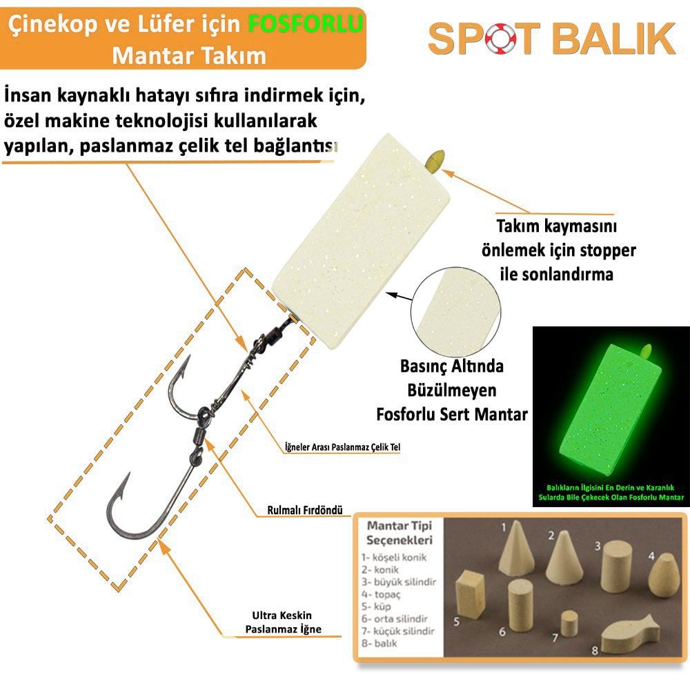 Evostar Glow Mantarlı Çelik Telli Yemli Takım 2 İğneli Küp Sarı - Küp - 4 No SY İğne