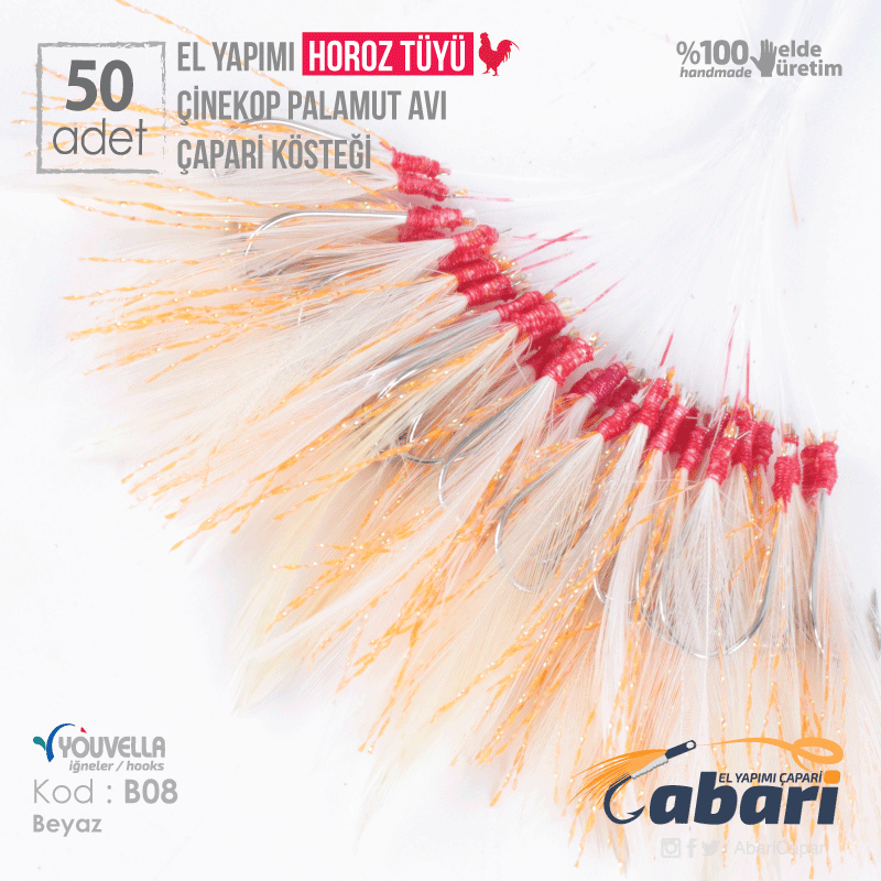 Abari B08 Horoz Tüyü Çinekop Çapari Kösteği 50ad Beyaz B08 - 4 No SY İğne