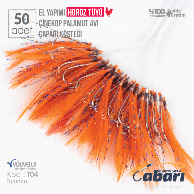 Abari T04 Horoz Tüyü Çinekop Çapari Kösteği Turuncu 50ad Turuncu T04 - 4 No SY İğne