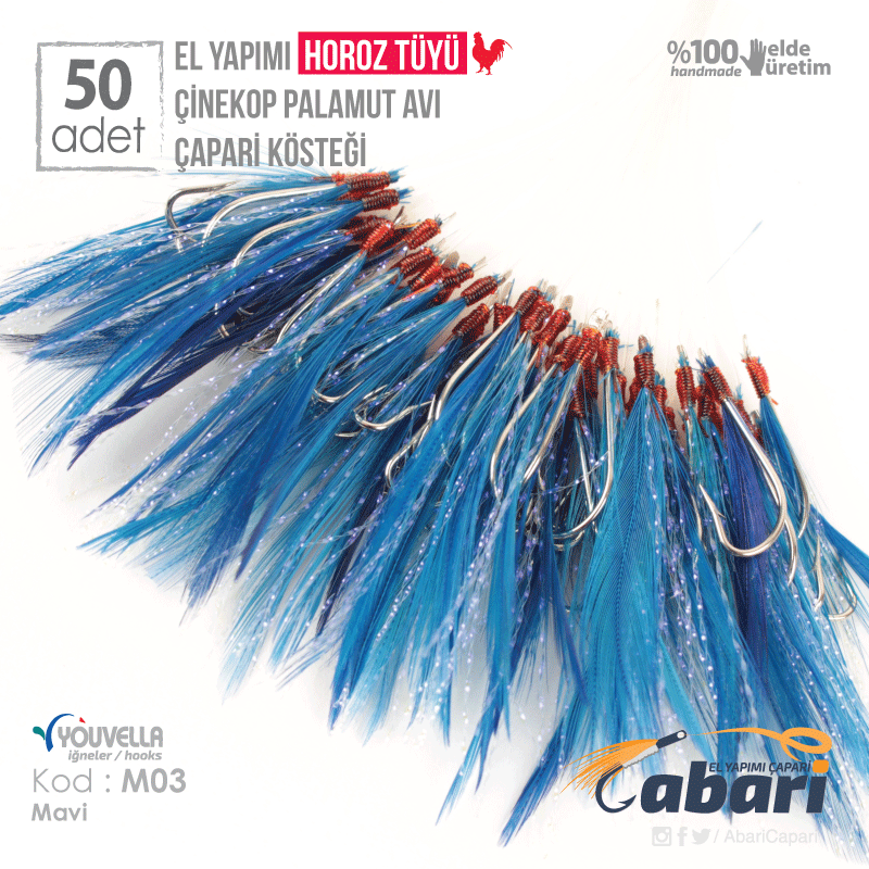 Abari M03 Horoz Tüyü Çinekop Çapari Kösteği 50ad Mavi M03 - 2 No SY İğne