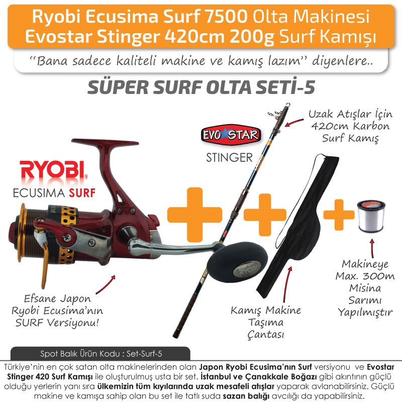 Ryobi Ecusima Surf 7500 Makine Stinger 420 Olta Takımı Seti