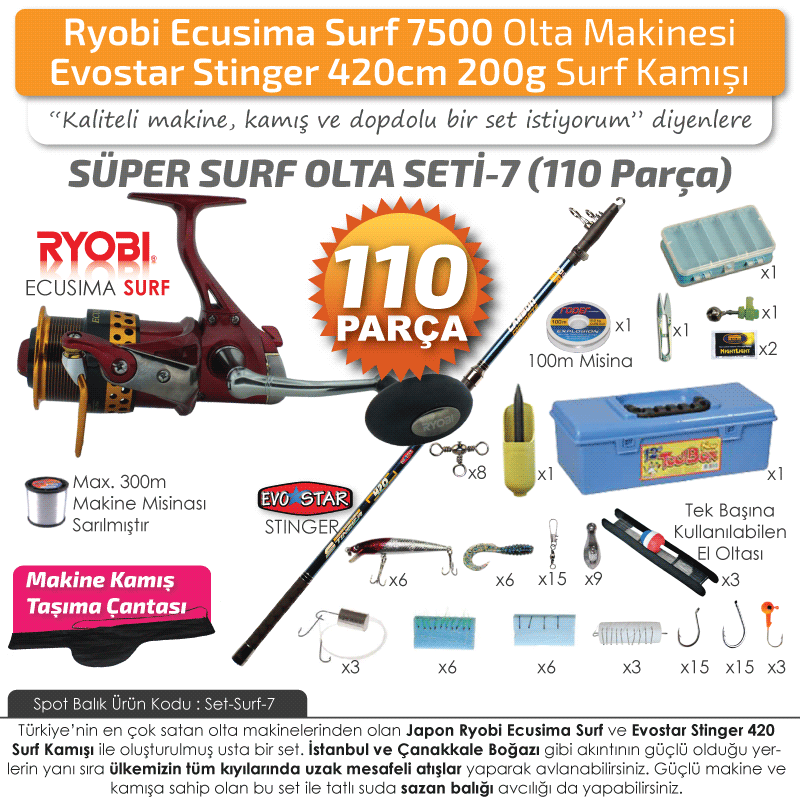 Ryobi Ecusima Surf 7500 Stinger 420 Olta Takımı Seti 110P