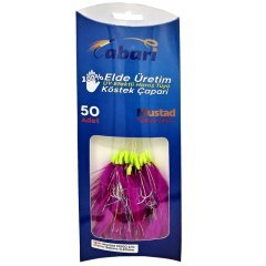 Abari SP19C Palamut kösteği, 50 Adet Mustad iğneli Bordo - 65cm Köstek Boyu - 4-0 No İğne