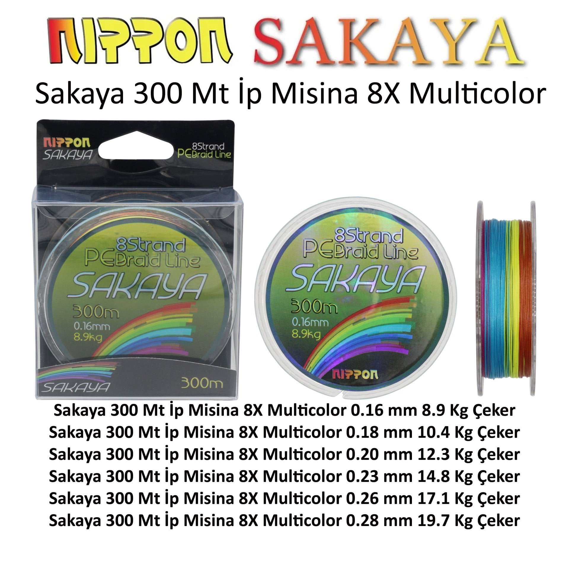 Sakaya 300 Mt İp Misina 8X Multi Color 0.16 Mm, Fiyatı 721,34 TL