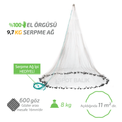 SpotBalık El Örgüsü 9,7kg 650göz Serpme Ağ, İp Hediyeli