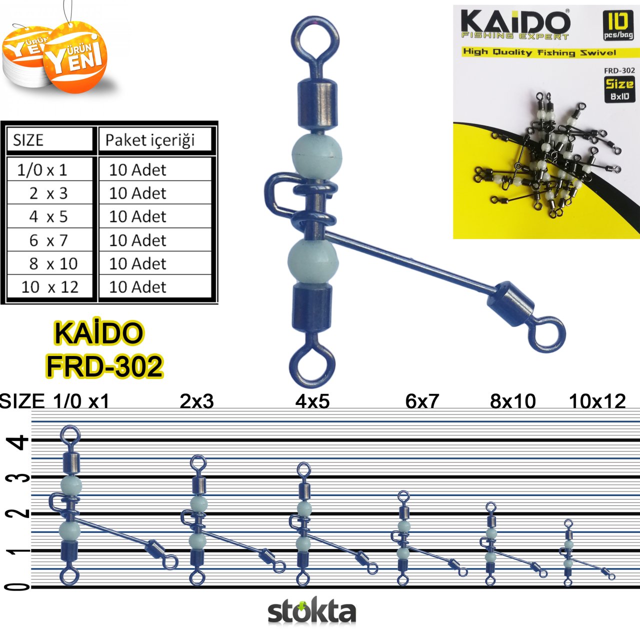 Inox Boncuk Uzun Bilyalı 3lü Fırdöndü 10lu 4x5
