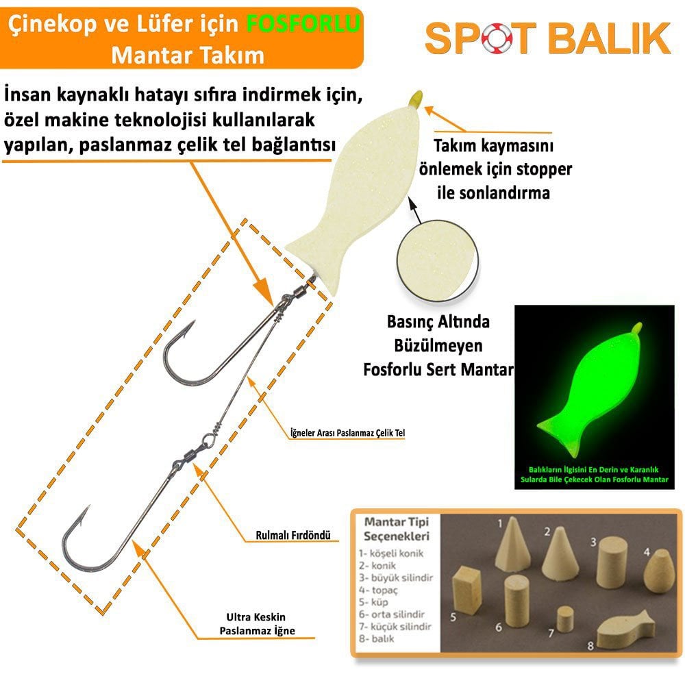 Evostar Glow Mantarlı Çelik Telli Yemli Takım - 2 İğneli Balık Sarı - Balık - 4 No SY İğne
