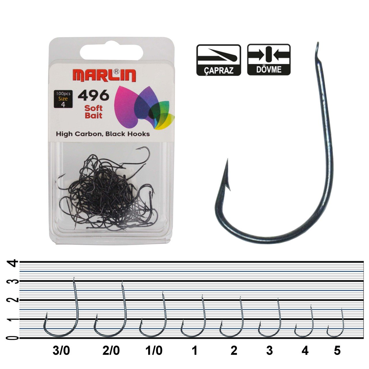Marlin 496 Siyah Olta İğnesi No:4 (100Pcs)